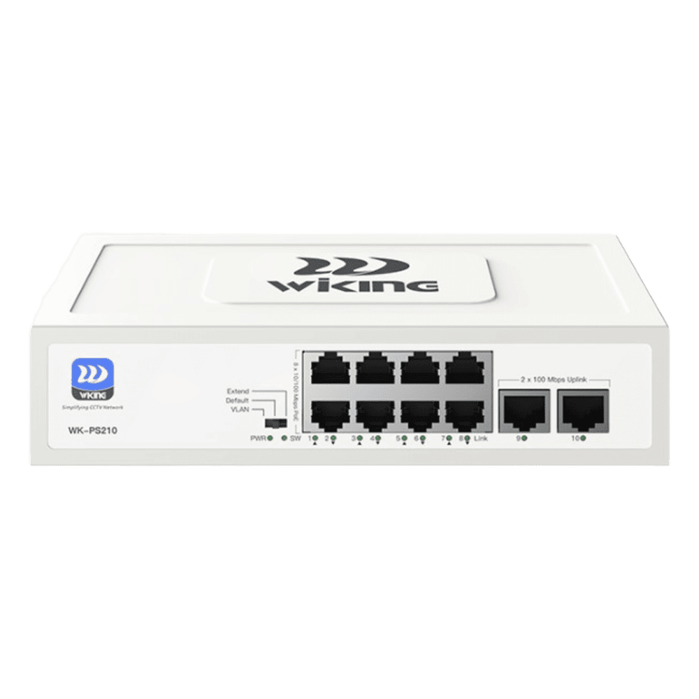Switch no administrable PoE / Monitoreo Cloud Wi-Tek / Con 8 puertos 10/100 Mbps PoE af/at / 2 Puertos Ethernet 10/100 MBPS / Presupuesto 76 W / PoE hasta 250 metros WKPS210