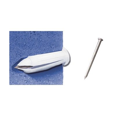 Package with White Conical Plastic Anchor 10 Pieces and 3/4" Plastic Nail 10 Pieces to False Wall (1206-01230)