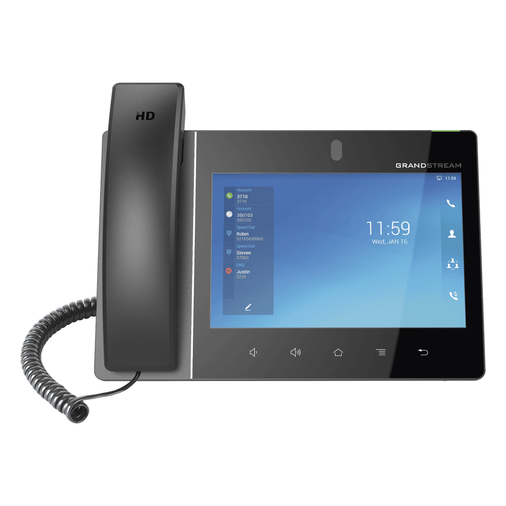 Teléfono IP Android 11, 16 líneas SIP con 16 cuentas, pantalla táctil 8", puertos Gigabit, Wi-Fi, Bluetooth, PoE, codec Opus, IPV4/IPV6 con gestión en la nube GDMS GXV3480