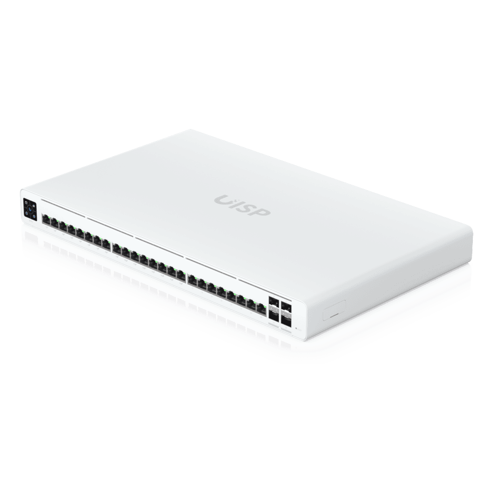UISP Switch Pro – Switch PoE de 220 W (27 V) con 24 Puertos GbE, 16 Puertos PoE Pasivo 27 V y 4 Puertos SFP+ 10G UISP-S-PRO