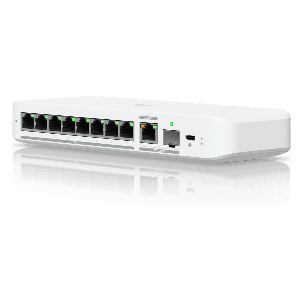 USW Flex 2.5G Switch de 8 Puertos 2.5GbE, con un Puerto de Enlace Ascendente Combinado RJ45/SFP+ de 10 GbE, Incluye Adaptador ca/cc USW-FLEX-2.5G-8