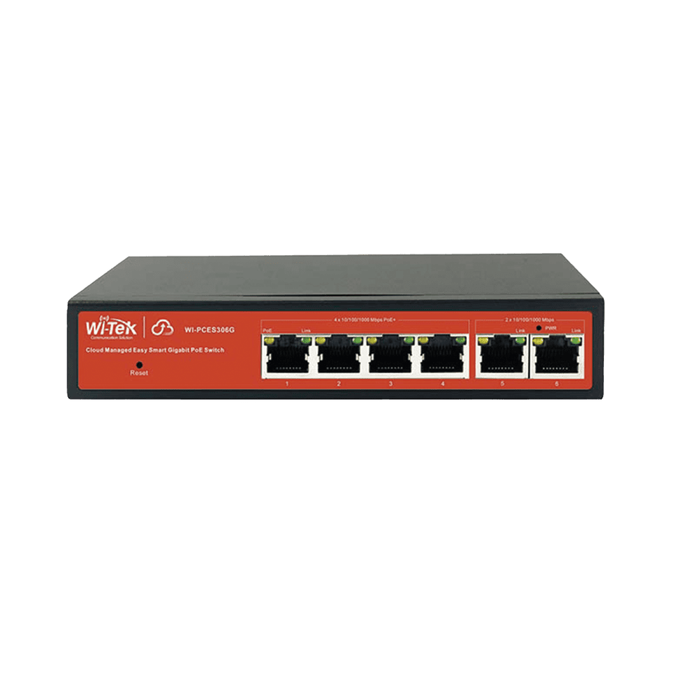 Gigabit 6‑Port PoE+ Switch (4 PoE+ Ports up to 60 W) with Cloud Management, Mobile Remote Maintenance, Anti‑Loop Business Continuity, Real‑Time Alarms, and ONVIF IP Camera Identification