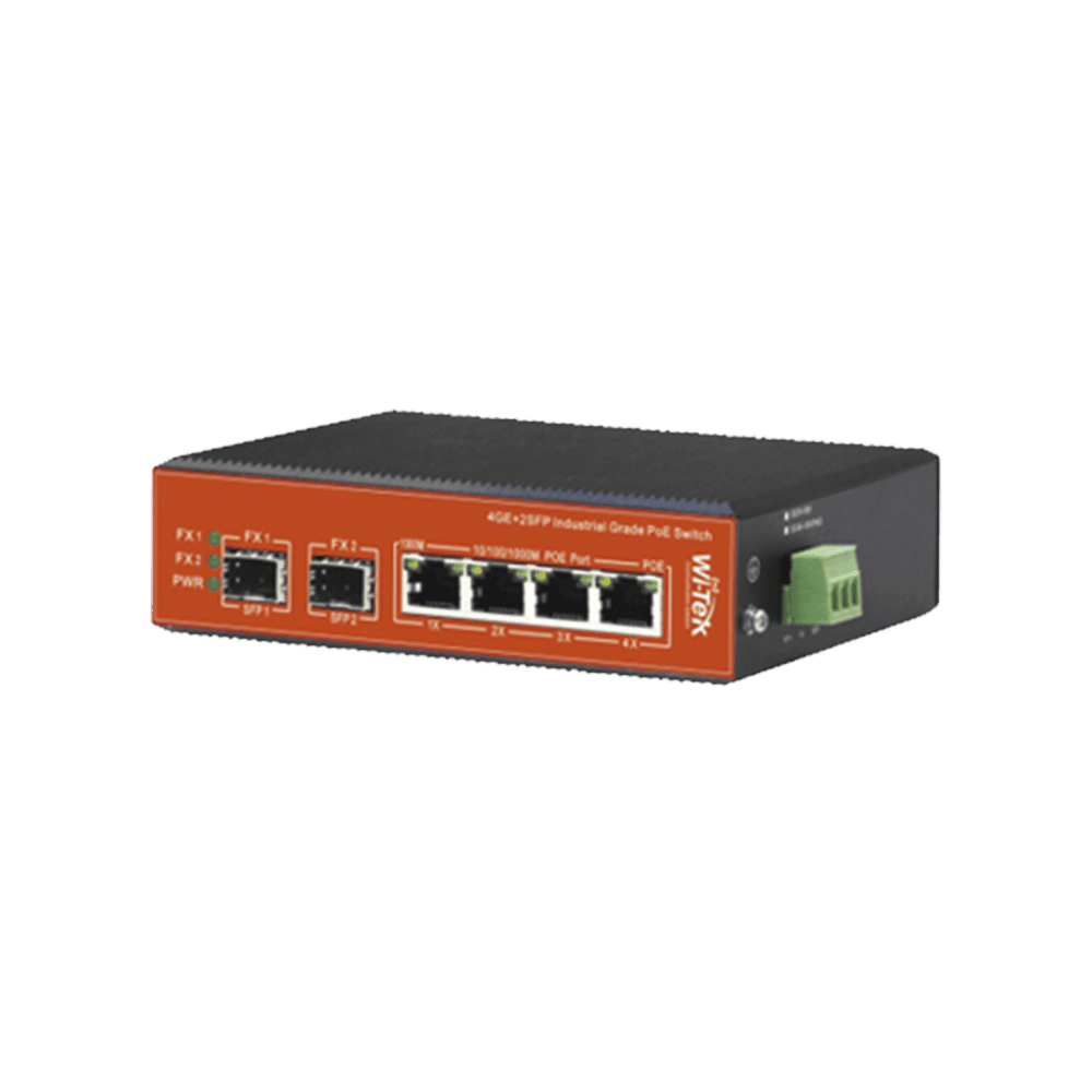 Industrial PoE++ and Passive 24V Switch, Plug and Play with 4 Gigabit Ports + 2 SFP / PoE Budget 180W
