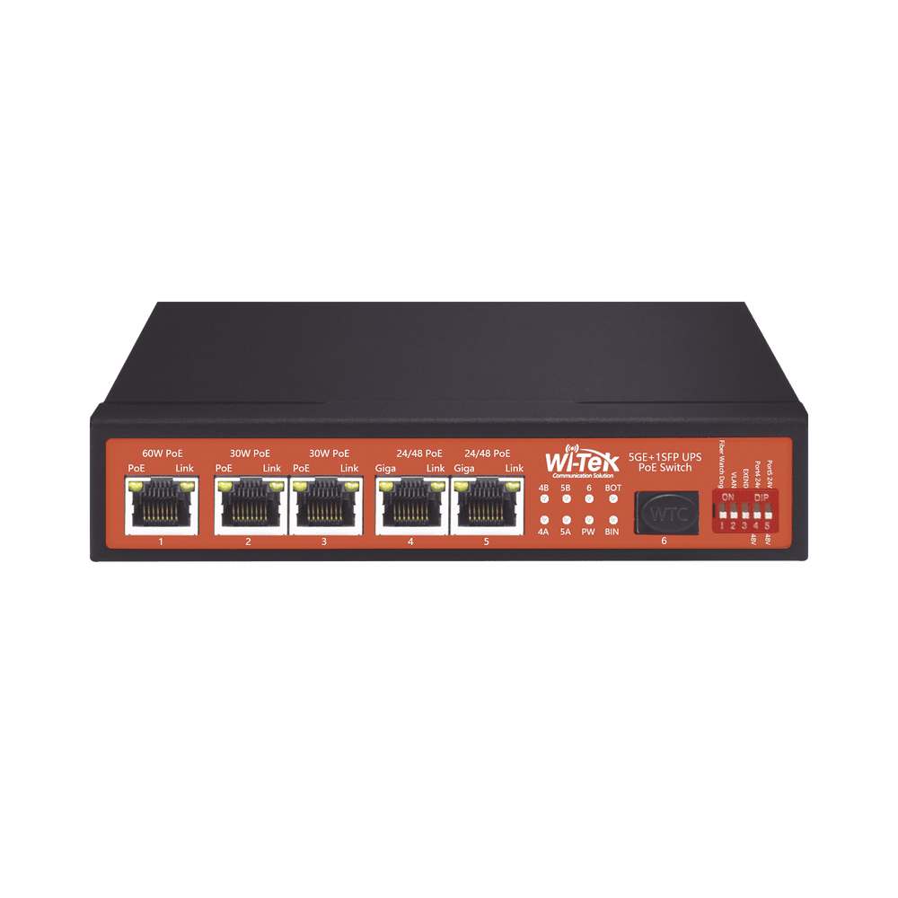 Solar Powered 6-Port Gigabit PoE Switch with Controller for Solar Panels and Batteries, 6kV Protection, and Extreme Temperature Range for Outdoor Cabinet Installations