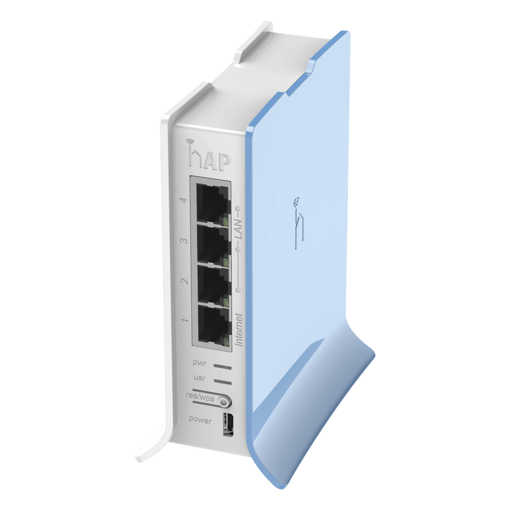 (hAP lite TC) 4 Puertos Fast Ethernet, Wi-Fi 2.4 GHz 802.11 b/g/n y base tipo Torre RB941-2ND-TC