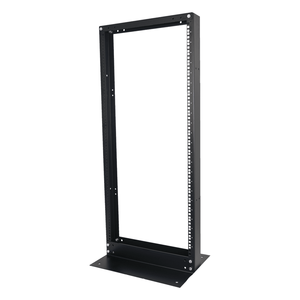 Rack de 2 Postes, Estándar 19", 24 Unidades, Fabricado en Acero, Base "L" para Anclar a Piso. EIRL-5524